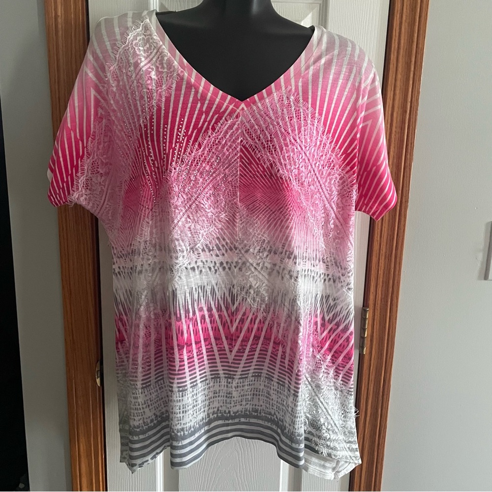 The Avenue Pink and Gray Shirt with Embellishments- size 14/16